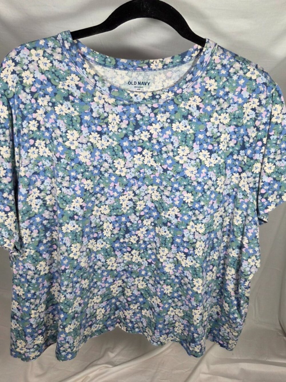 Old Navy Floral Short Sleeve Everyday Tee - Blue/Green/White - Size XXL